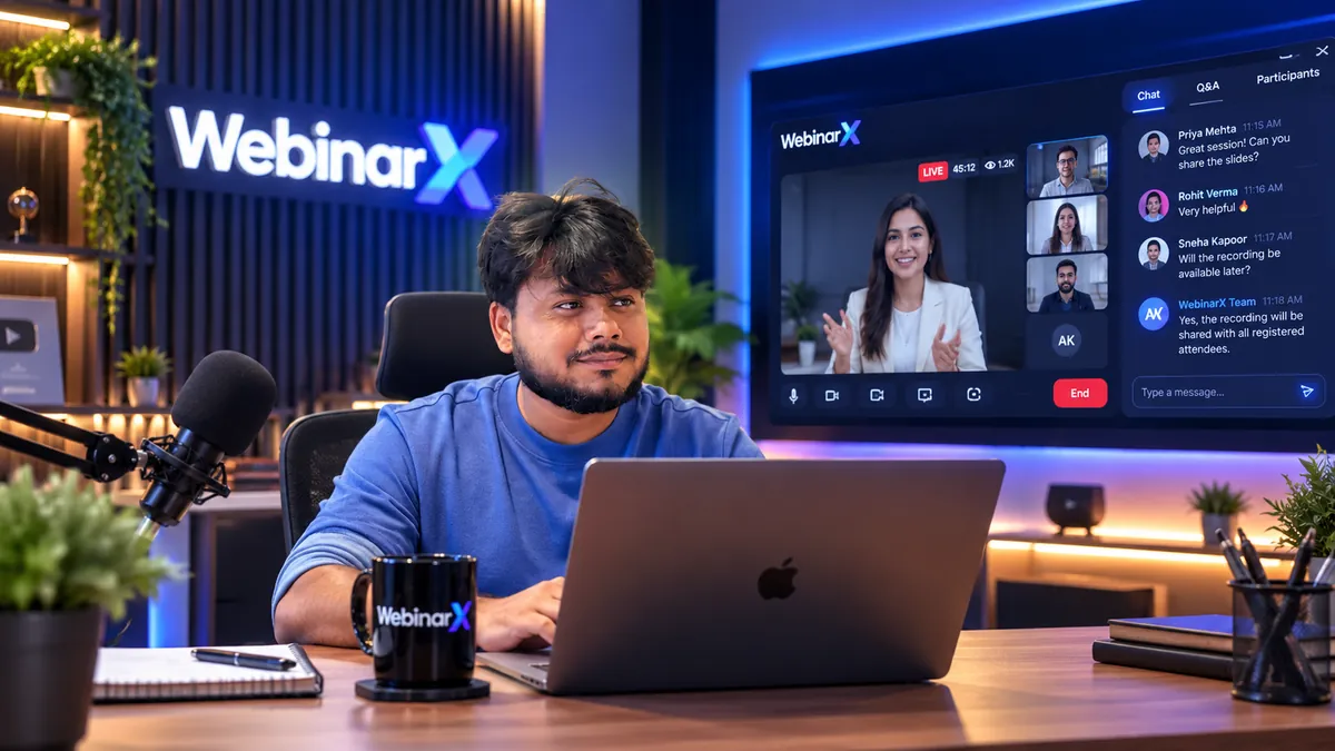 The WebinarX founder hosting a live session